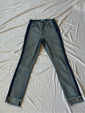 Two-Tone Side-Strip Jeans in Faded Blue